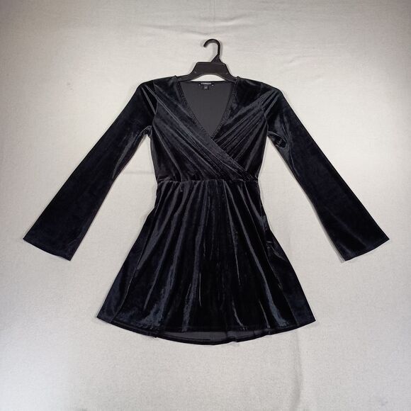 Express Velvet Grunge Dress Womens XS Baby Doll Flare Ribbed Witchy Whimsigoth - Picture 1 of 11
